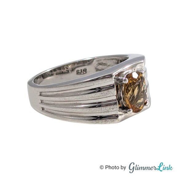 STS 925 Sterling Silver Size 9 Ribbed Band Ring – Oval Orange Quartz, 6.5g - Picture 6 of 10